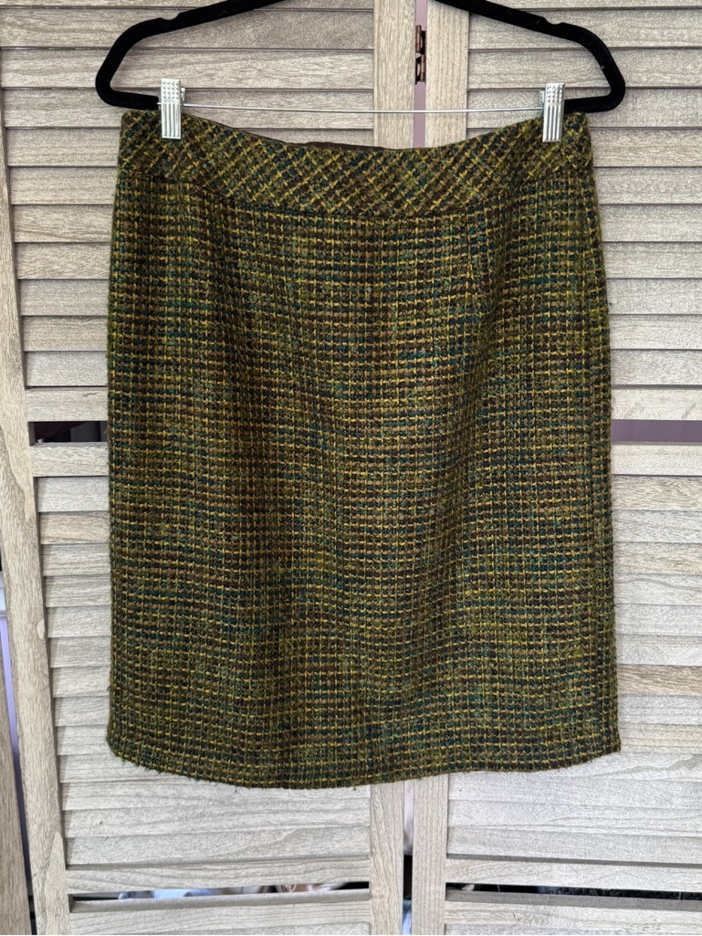 Coldwater Creek Tweed Pencil Skirt Green Gold Boucle Size 12